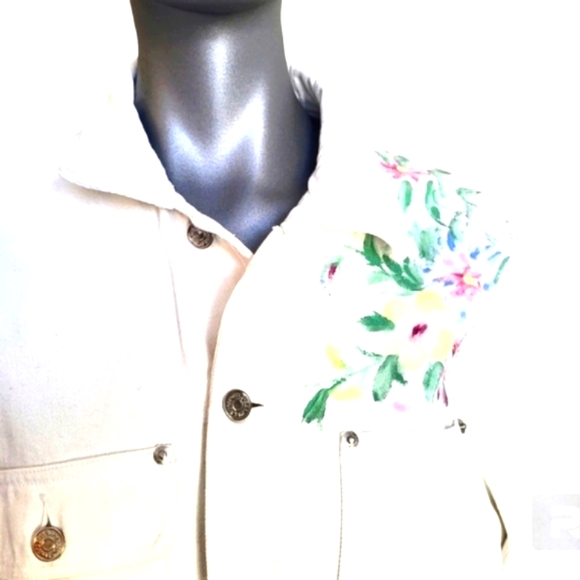 224B. Polo Ralph Lauren Painted White Denim Jean Jacket - Size Large - Picture 3 of 7